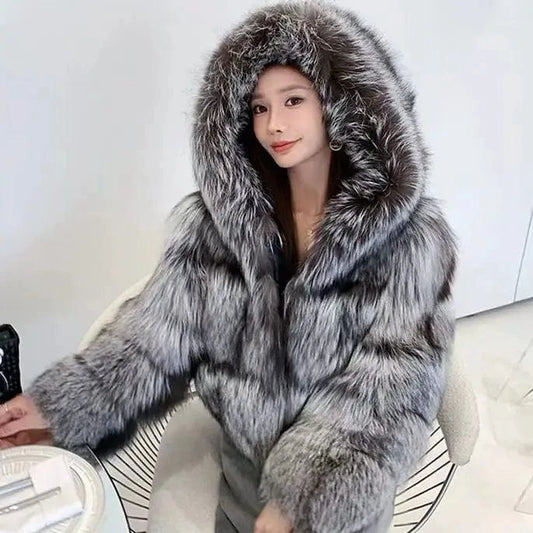 Custom Long Sleeves Fashion Women Fluffy Plus Size Women's Clothing Fur Jacket Winter Real Fox Fur Coat Women for Ladies