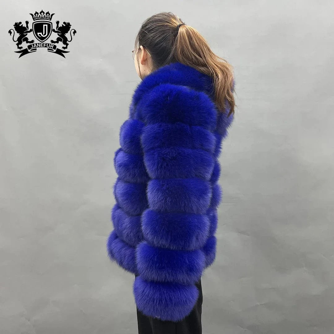 Custom Long Sleeves Fur Coat Fashion Women Fluffy Fur Jacket Winter Real Fox Fur Coat for Ladies