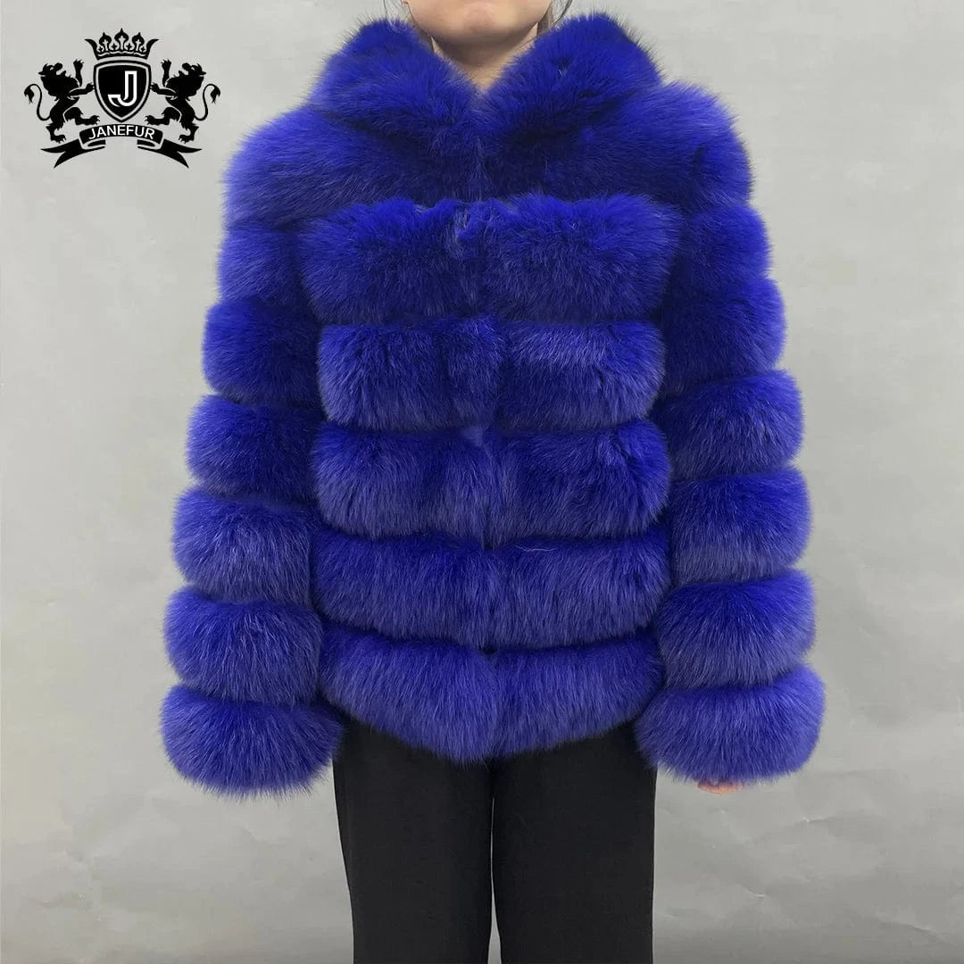 Custom Long Sleeves Fur Coat Fashion Women Fluffy Fur Jacket Winter Real Fox Fur Coat for Ladies