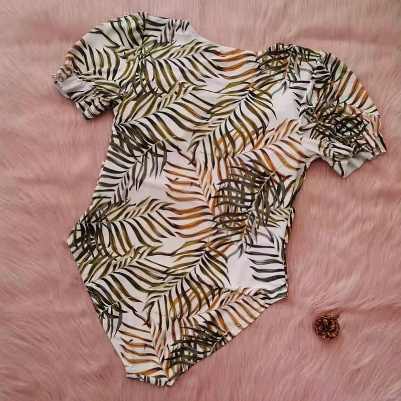 Custom One Piece Swimsuit Short Sleeve Deep V Neck Printed Slimming Recycled Nylon Wireless Plus Size Swimwear 2023