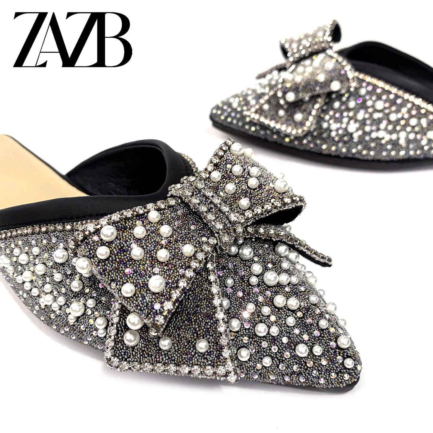 Custom rhinestone bow pointed head designer shoes sandal for women and ladies flat slipper shoes luxury femmes fashion
