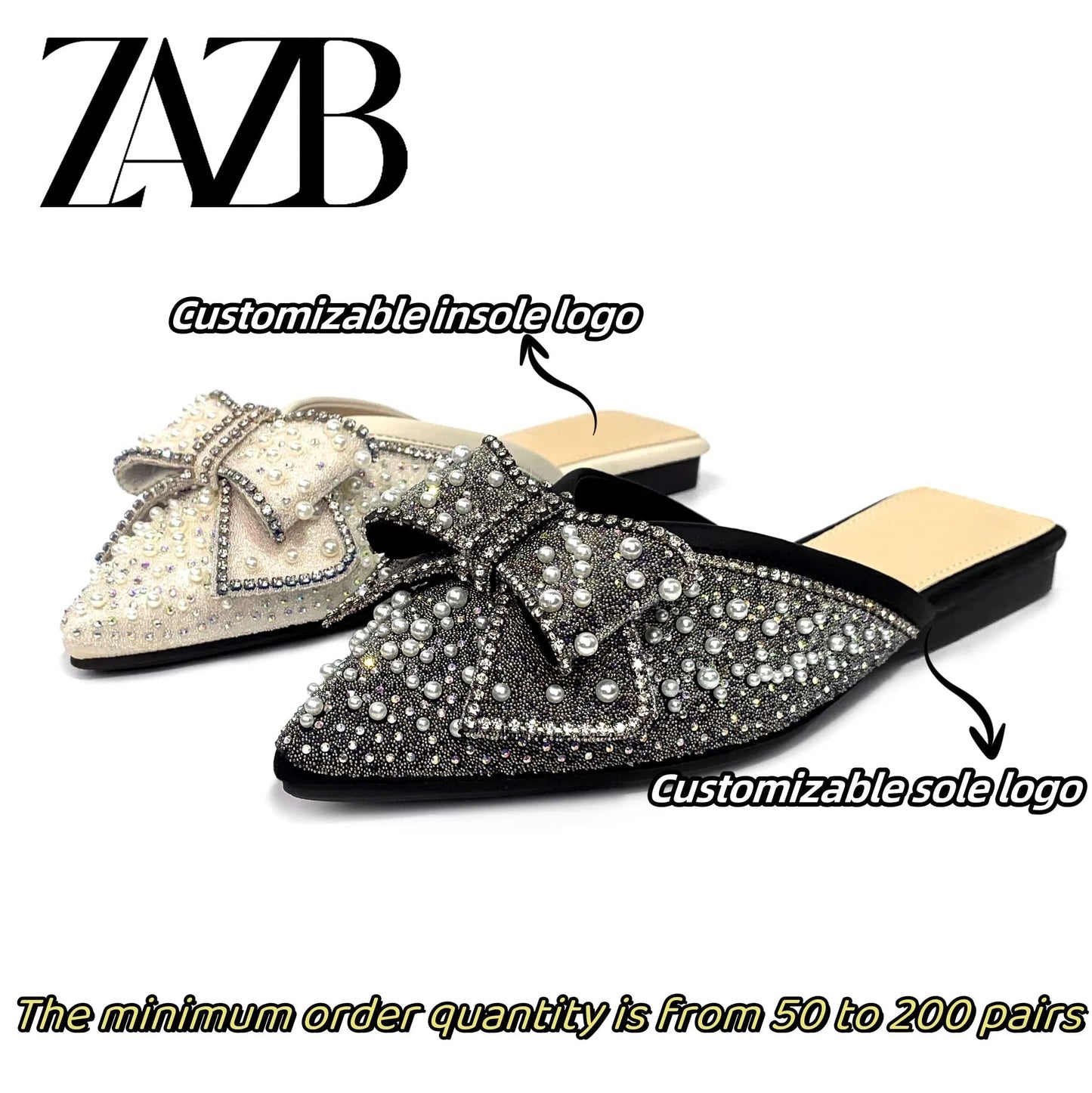 Custom rhinestone bow pointed head designer shoes sandal for women and ladies flat slipper shoes luxury femmes fashion