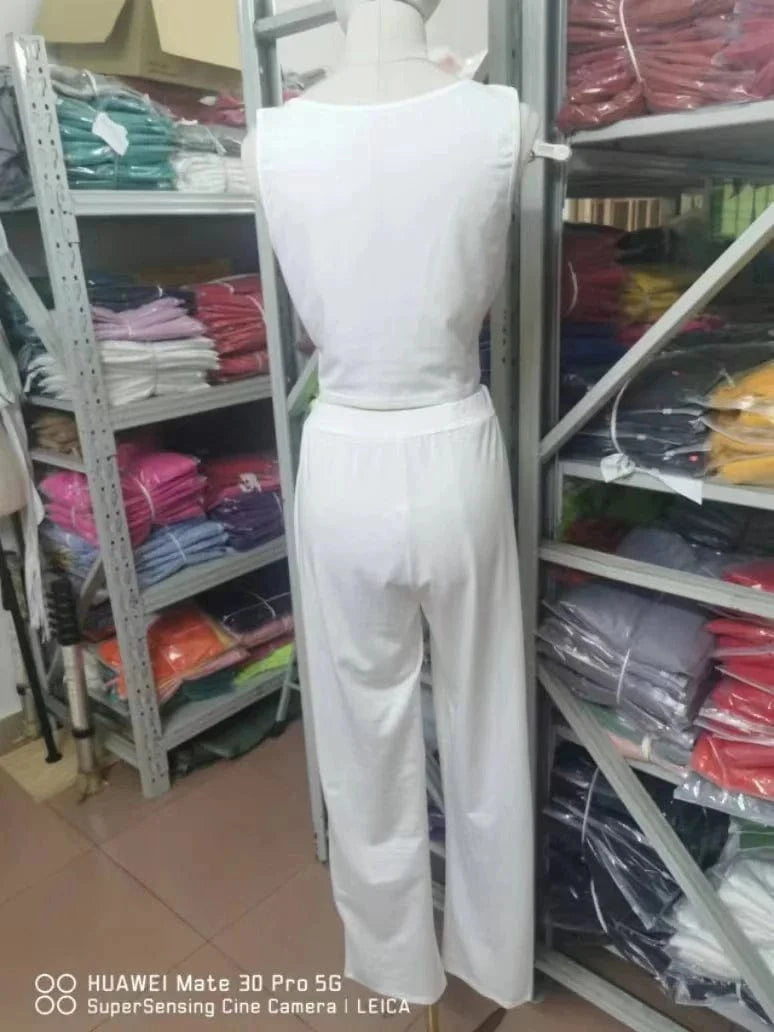 Custom Solid Color Crop Tops Short Tank Long Pants Suits Sweatpants Women Clothing Summer Women Two Piece Pants Set