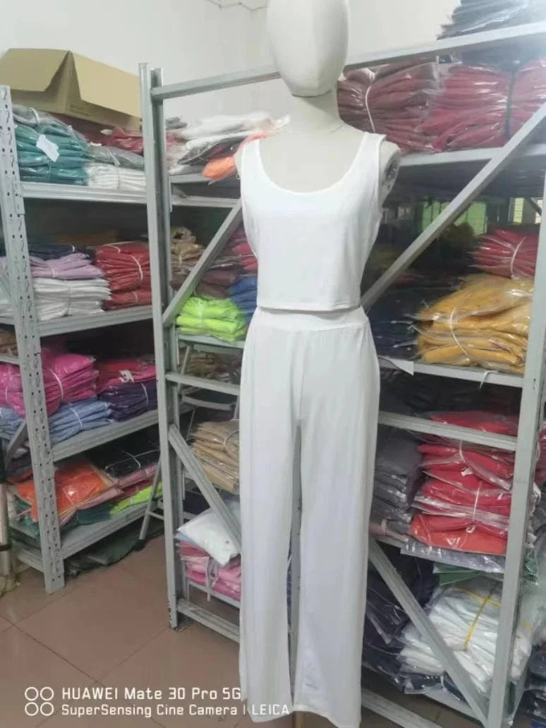 Custom Solid Color Crop Tops Short Tank Long Pants Suits Sweatpants Women Clothing Summer Women Two Piece Pants Set