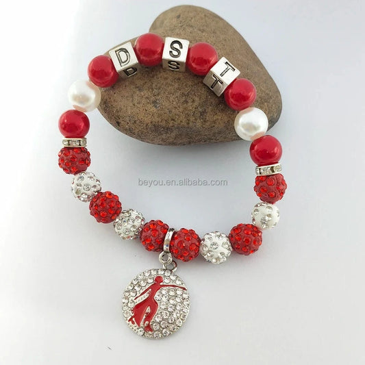 Custom Sorority Letters DELTA DST University Black Women Society Metal Bead Charm Handmade Pearl Elastic Bracelet Bangle Jewelry