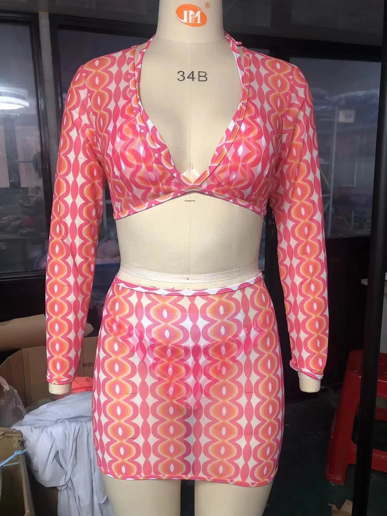 Custom Swimwear 4 Piece Micro Bikini with Mesh Long Sleeve and Skirt Cover Up Women's Swimsuit Sexy 2024 New Trend Bathing Suits