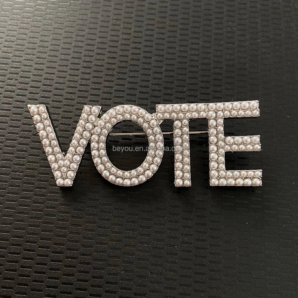 Custom VOTE Letter Brooch White Pearl Single Double Layers Lapel Pins Party Gift Jewelry