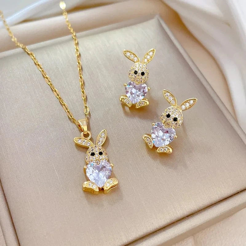 Custom Wholesale Jewellery Fashion Gold Plated Luxury Rabbit Wedding Zircon Jewelry Set Women