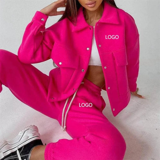 Custom Winter Clothes for Women Pocket Workout Jacket Jogging 2 Two Piece Pants Set Sweat suit Tracksuits Sweatsuit fitness Set