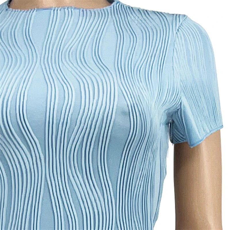 custom women casual clothing summer 2024 solid pleated full length pants and short sleeve top t shirt two 2 piece set for women