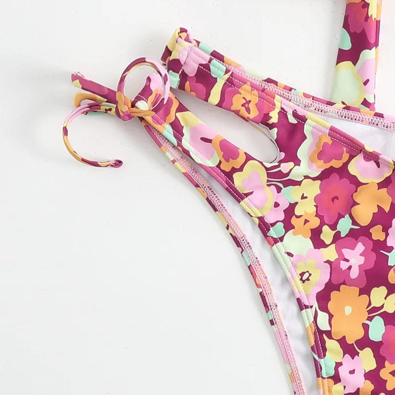 Customization Bikini Set 2024 Girls Sexy Bathing Suits Spaghetti Strap Flower Swimwear Underwire Swimsuit Push Up
