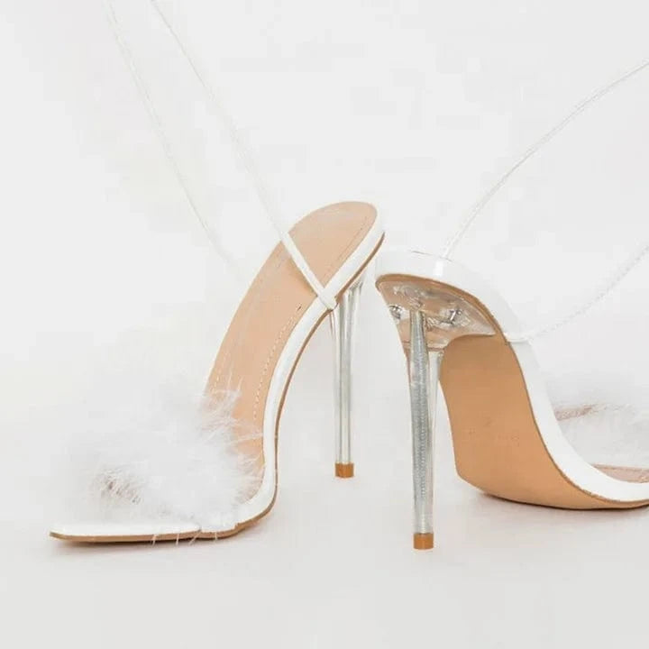 Customized Clear Heel Sandals Fashion Pink Furry Sexy Pointed Toe Lace-up Women Sandals