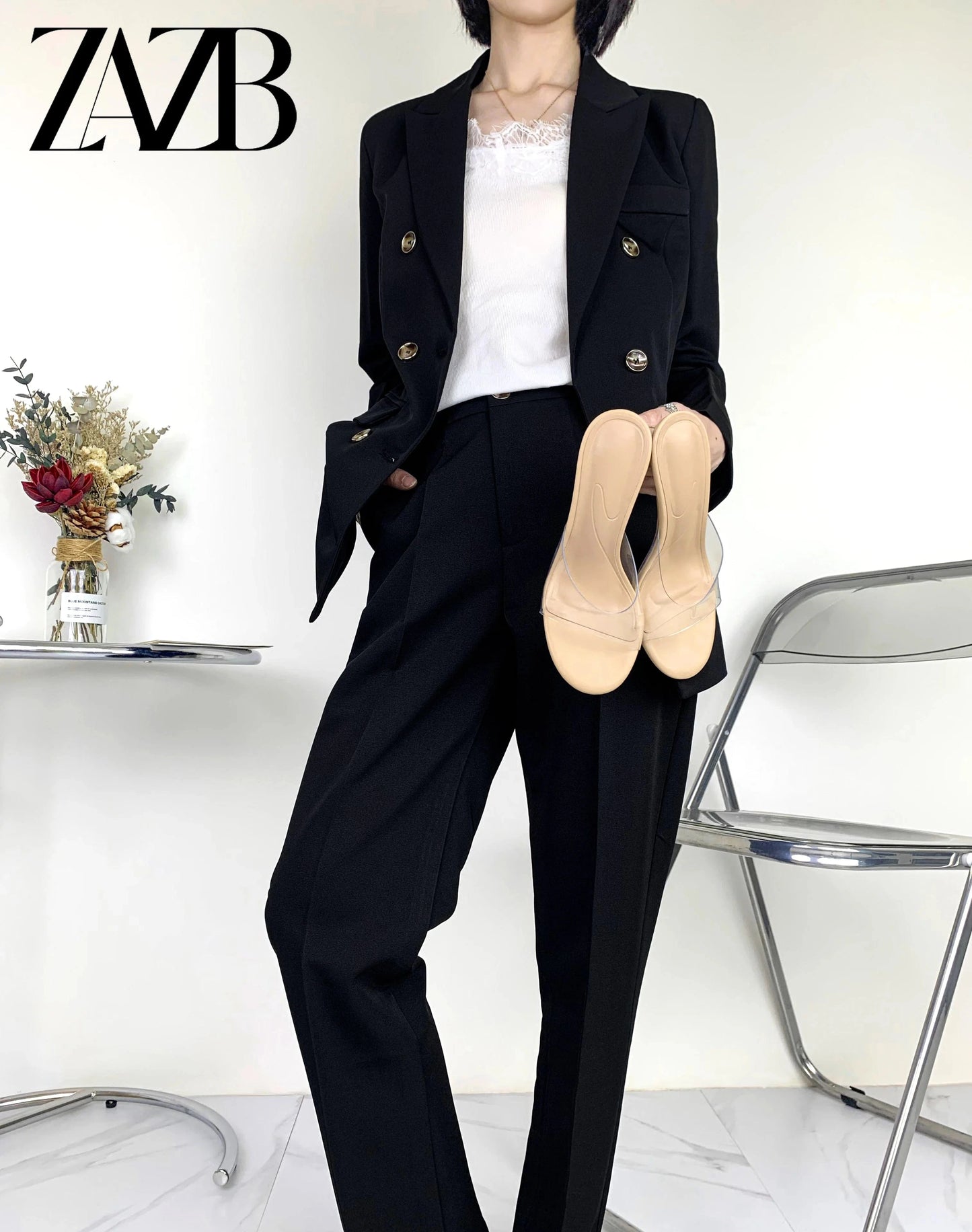 Customized Fashion and Exquisite Women's High Heels Transparent Belt High Heel Slippers Office High Heel Shoes