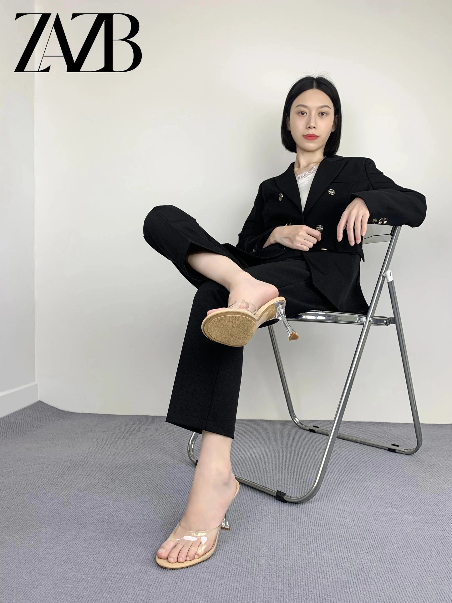 Customized Fashion and Exquisite Women's High Heels Transparent Belt High Heel Slippers Office High Heel Shoes