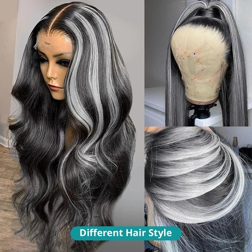 Customized Indian Virgin 10-36"Long Hair 13x4 and Full Lace Straight Wave Colored Human Hair Wig Grey Lace Front Wigs