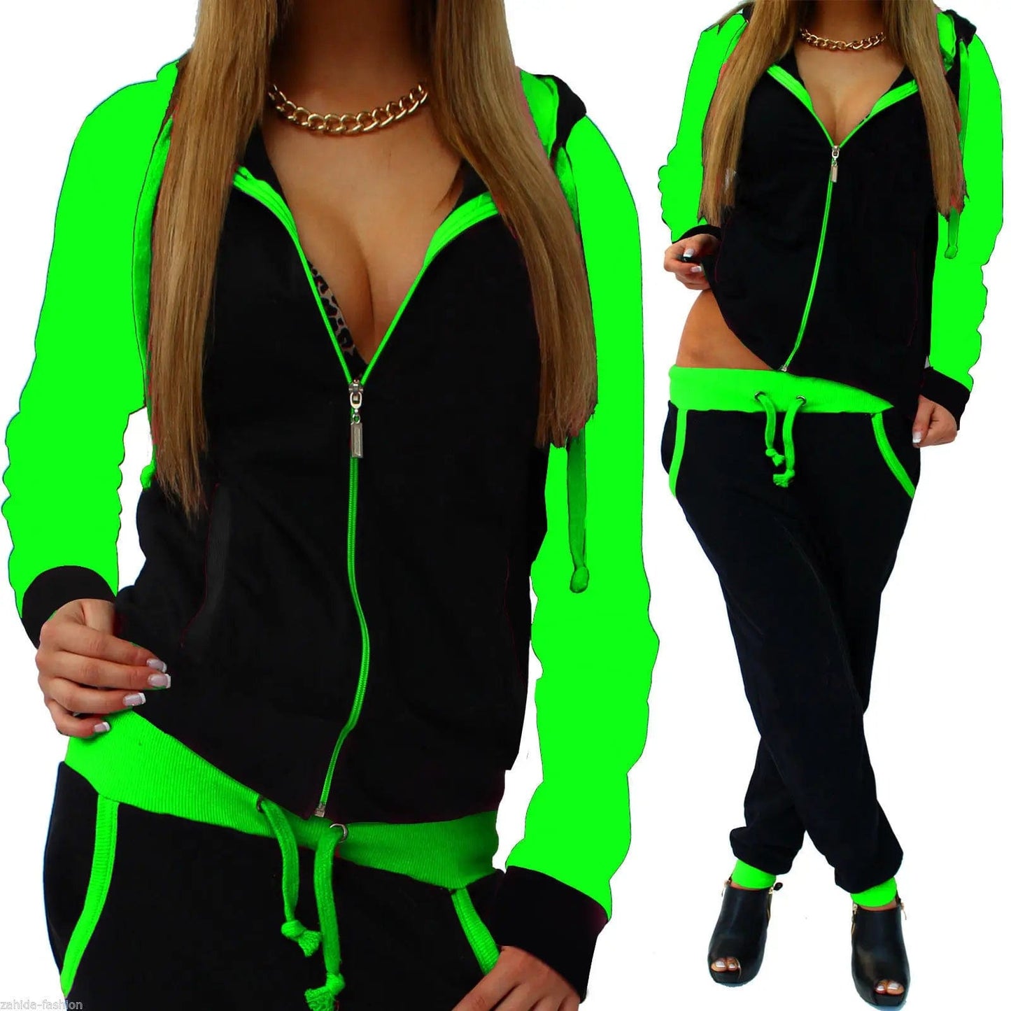 Customized / Light Green Fall Wholesale Femme Wear Sets Zipper Hoodie Tracksuit Long Sleeve Two Piece Track Jogging Suits Women