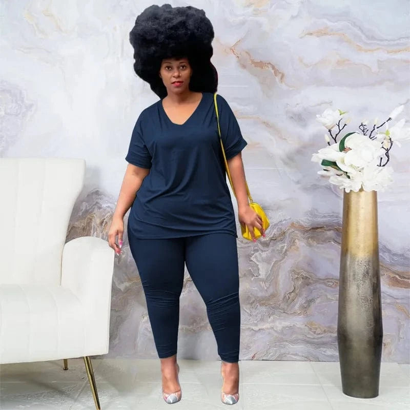 Customized / NAVY Plus Size Two Piece Set Outfits Loungewear Sets Fall Oversized Loose Tshirts Legging Sweatpants Sweatsuits Tracksuit Women