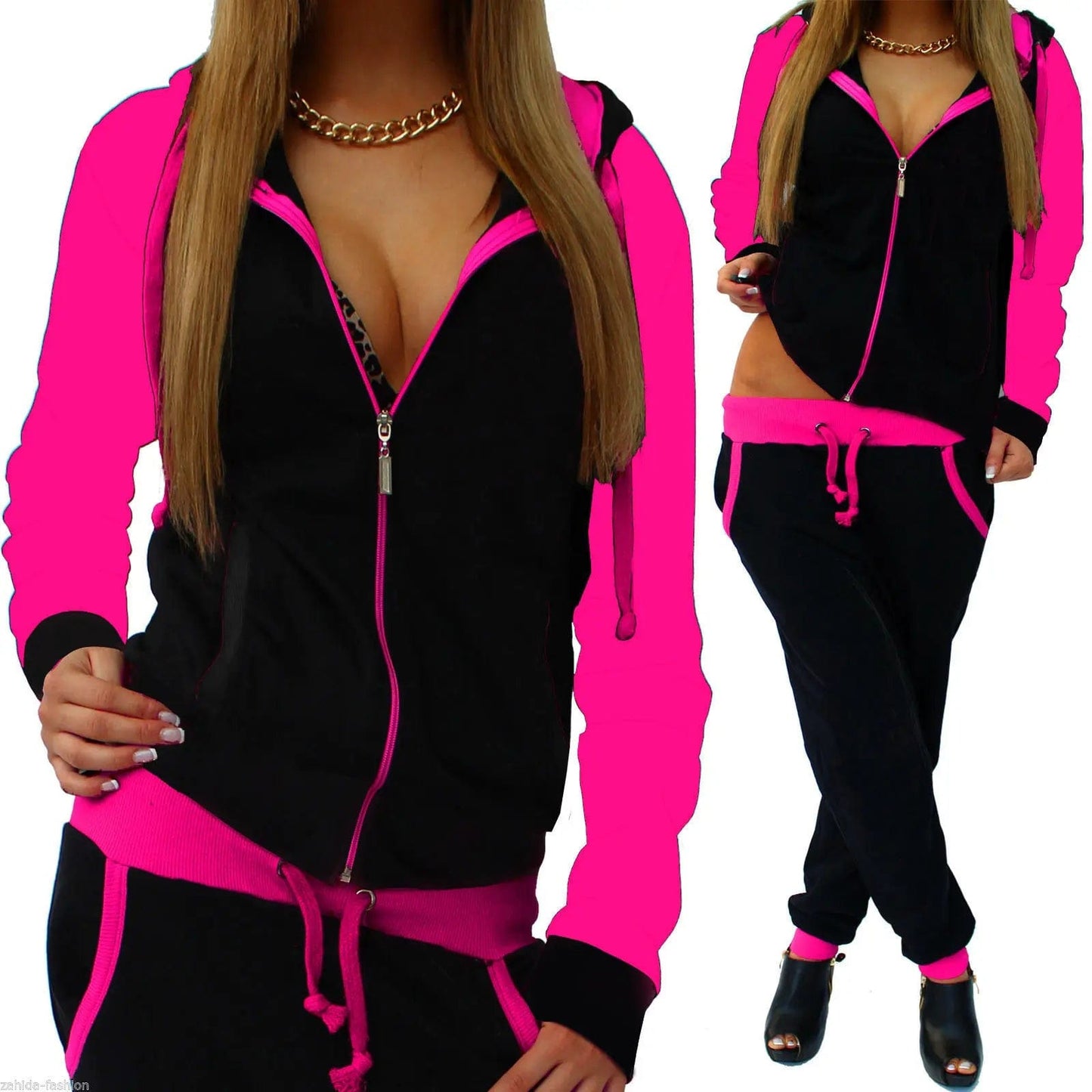 Customized / Pink Fall Wholesale Femme Wear Sets Zipper Hoodie Tracksuit Long Sleeve Two Piece Track Jogging Suits Women