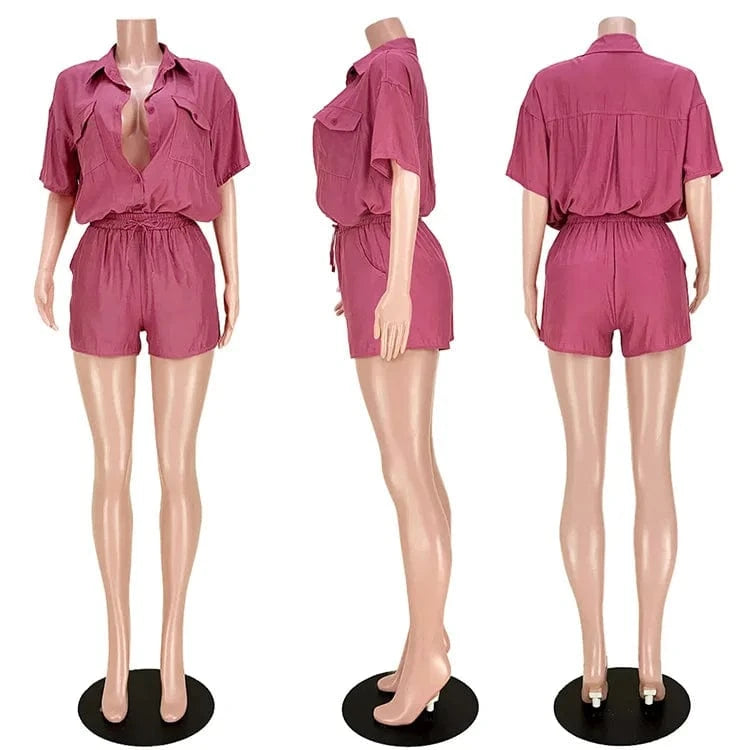 Customized / Pink Lounge Wear Ladies Outfit Sexy Solid Suits Half Sleeve Shirt Tops Loose Two Piece Tracksuit Drawstring Track Biker Shorts Sets