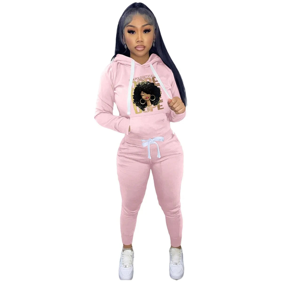 Customized / Pink Print Pullover Hoodies Sweatsuits Women Two Piece Set Autumn Winter Fashion Casual Long Sleeve Hooded Sweatpants Tracksuits