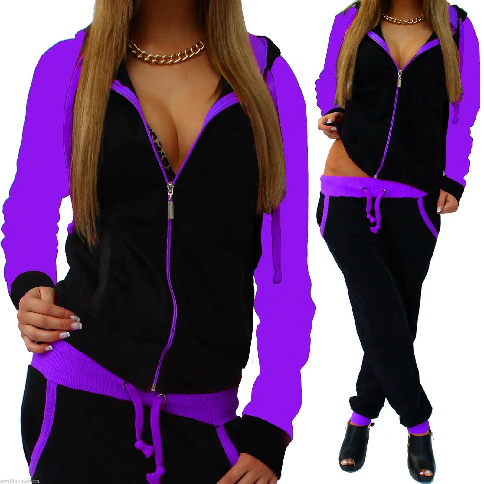Customized / Purple Fall Wholesale Femme Wear Sets Zipper Hoodie Tracksuit Long Sleeve Two Piece Track Jogging Suits Women