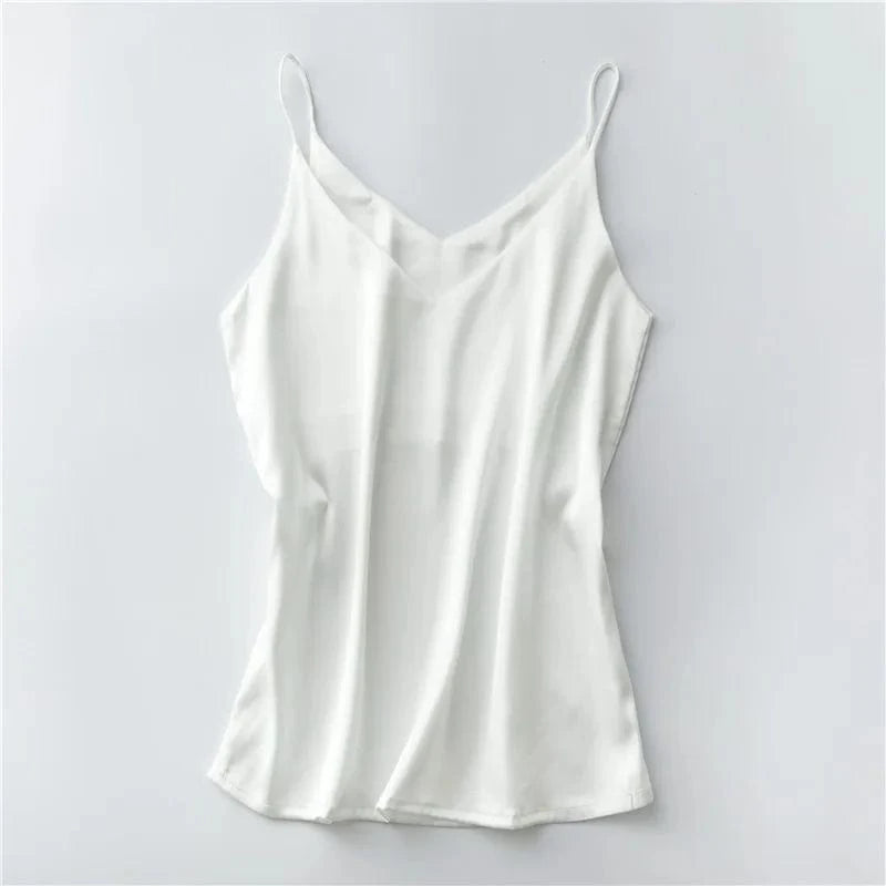 Customized / White Women Summer Silk-Like Satin Tank Top Camisole Ladies Bottoming Shirt Sexy V-Neck Plain Camis 2024