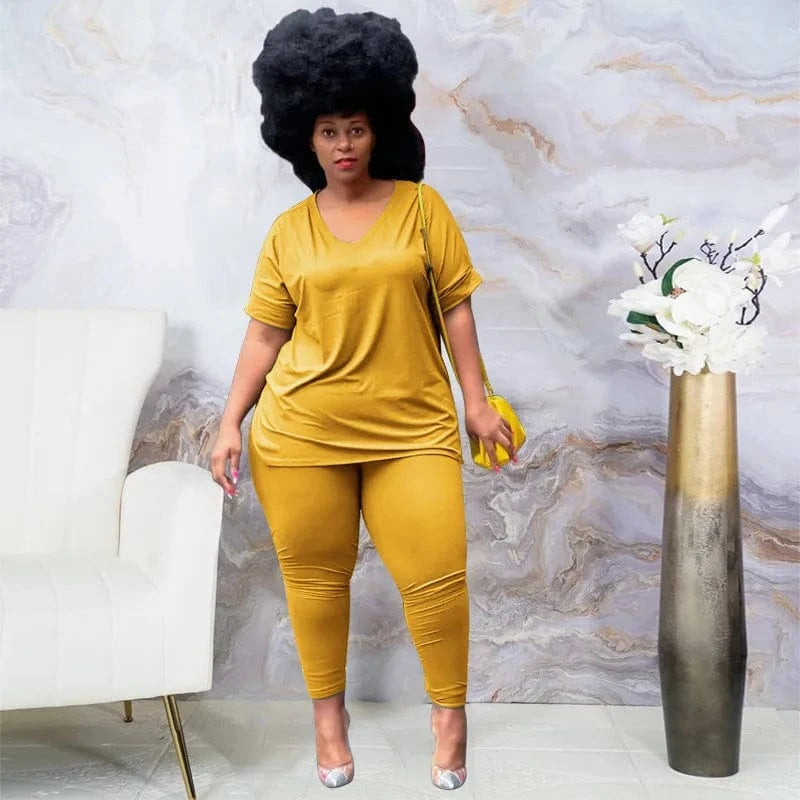 Customized / Yellow Plus Size Two Piece Set Outfits Loungewear Sets Fall Oversized Loose Tshirts Legging Sweatpants Sweatsuits Tracksuit Women