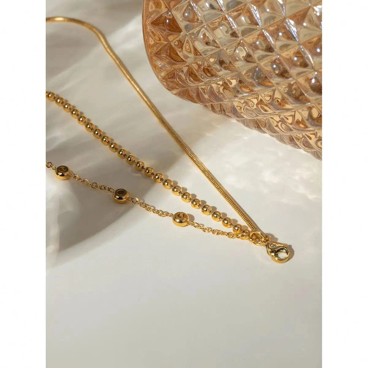 Cute / 18cm / BR967 BR967 18K Gold Plated Stainless Steel Multi-layer Cubic Zirconia Bracelet, 18+5cm