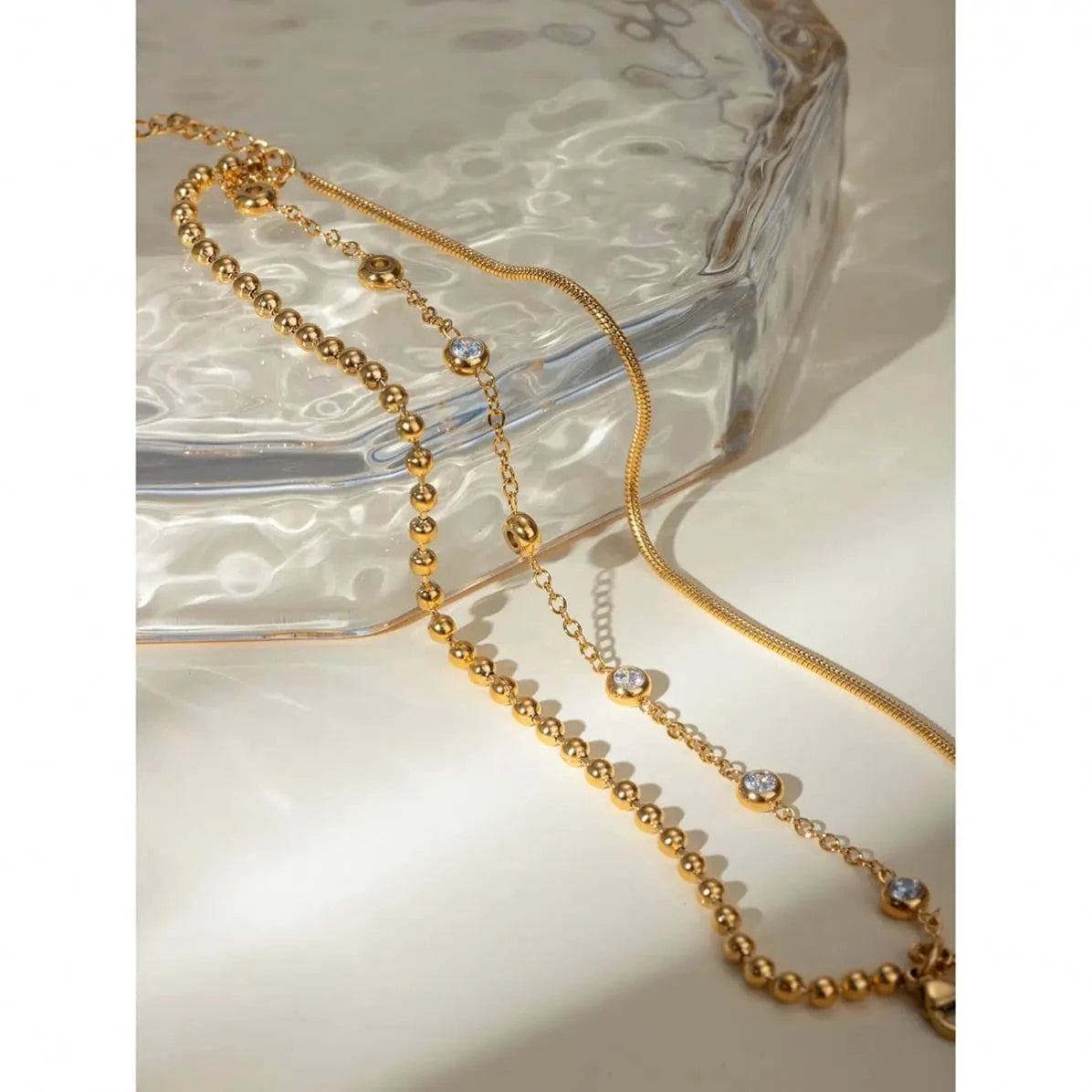 Cute / 18cm / BR967 BR967 18K Gold Plated Stainless Steel Multi-layer Cubic Zirconia Bracelet, 18+5cm