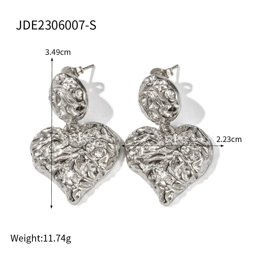 cute / E2075S E2075 New Trendy 18K Gold Plated Stainless Steel Jewelry Gift Texture Heart Drop Earrings For Women