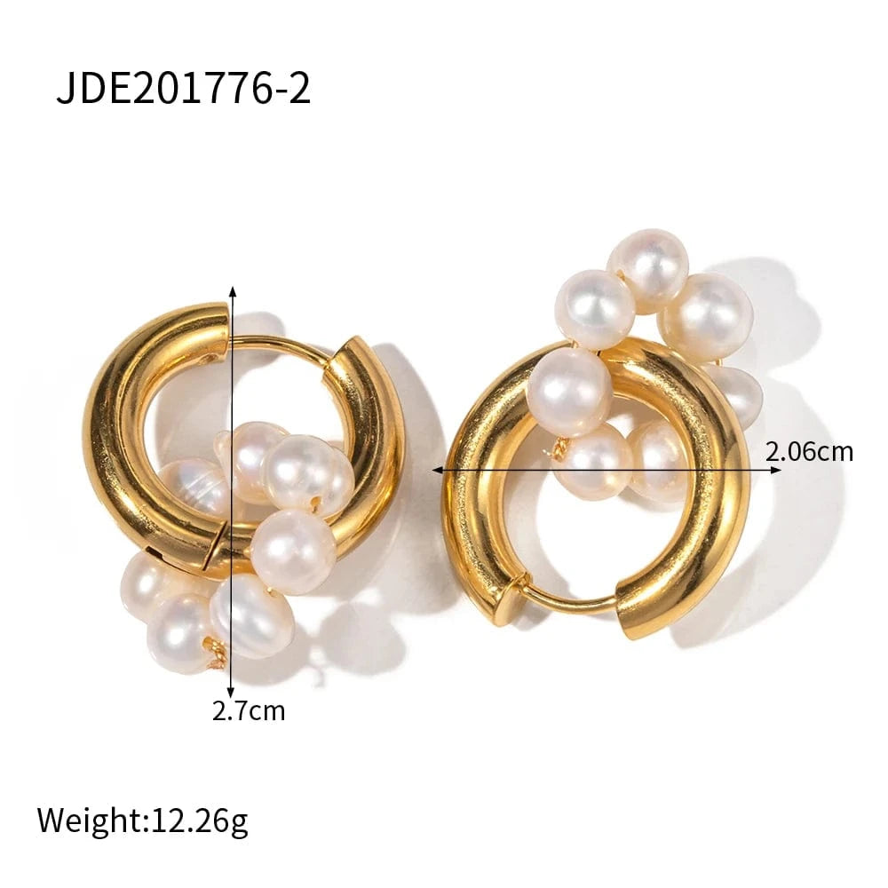 cute / JDE201776-2 E2142 Baroque 18K Gold Plated Pearl Drop Earrings Charm Stainless Steel Freshwater Pearl Earring for Women