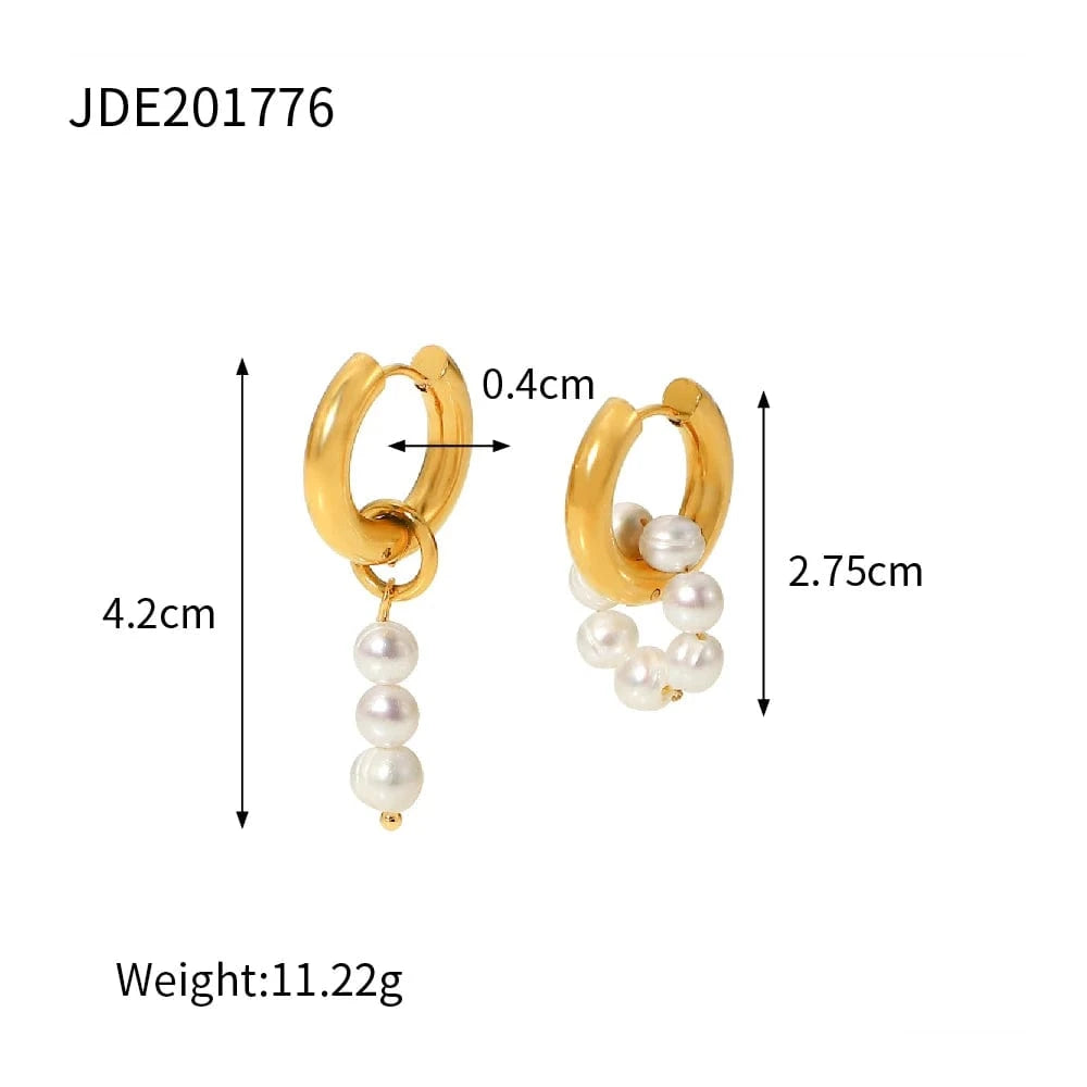 cute / JDE201776 E2142 Baroque 18K Gold Plated Pearl Drop Earrings Charm Stainless Steel Freshwater Pearl Earring for Women