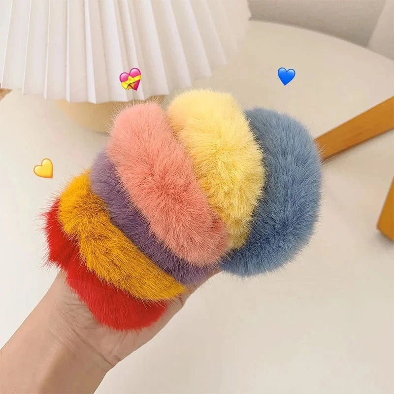 Cute Plush Rabbit Ear Hair Rope Lovely Ring Women Autumn Winter High Elastic Band Scrunchies Fur Hair Ties for Girls