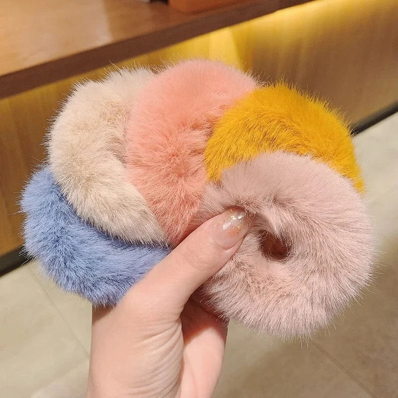 Cute Plush Rabbit Ear Hair Rope Lovely Ring Women Autumn Winter High Elastic Band Scrunchies Fur Hair Ties for Girls
