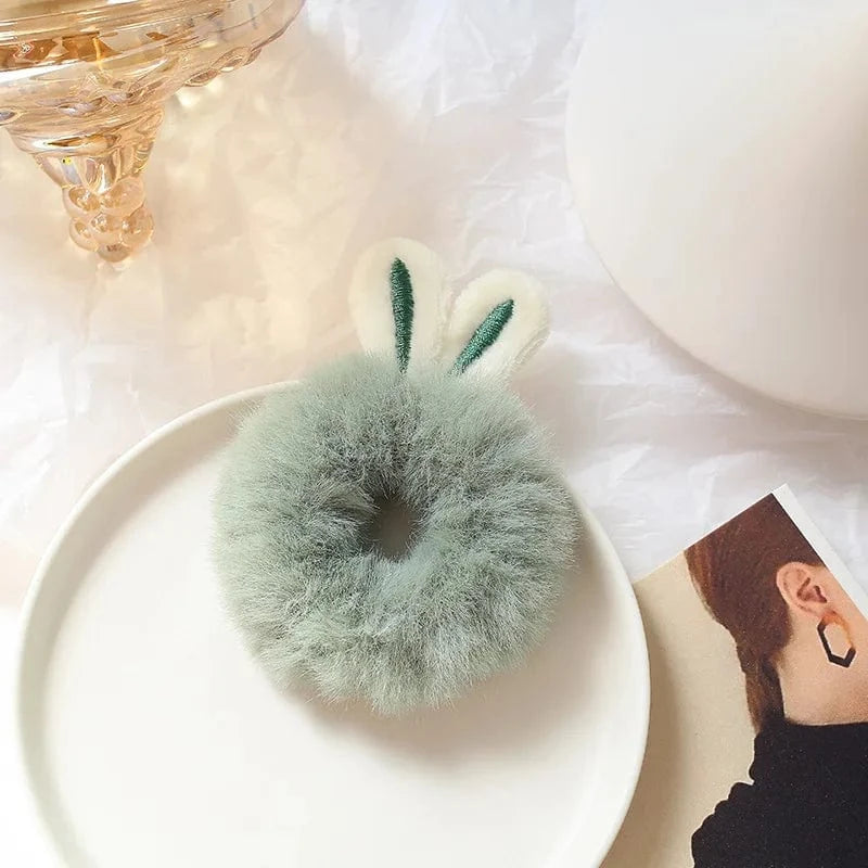 Cute Plush Rabbit Ear Hair Rope Lovely Ring Women Autumn Winter High Elastic Band Scrunchies Fur Hair Ties for Girls