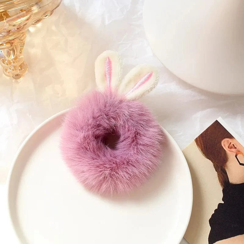 Cute Plush Rabbit Ear Hair Rope Lovely Ring Women Autumn Winter High Elastic Band Scrunchies Fur Hair Ties for Girls