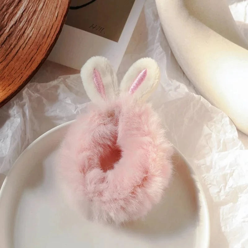 Cute Plush Rabbit Ear Hair Rope Lovely Ring Women Autumn Winter High Elastic Band Scrunchies Fur Hair Ties for Girls
