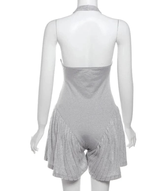 Cute Rompers Women One Piece Sexy Wear 2024 New Sleeveless Halter Bodysuits Ladies Elegant Wide Leg Short Jumpsuits Romper