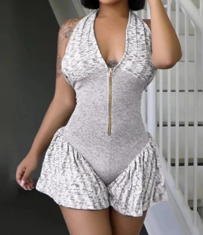 Cute Rompers Women One Piece Sexy Wear 2024 New Sleeveless Halter Bodysuits Ladies Elegant Wide Leg Short Jumpsuits Romper