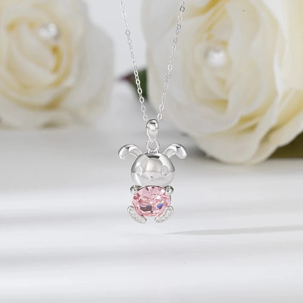Cute / SSWN19 SWN19 RINNTIN Cute 925 Sterling Sliver Pink Crystal Rabbit Pendant Necklace for Women
