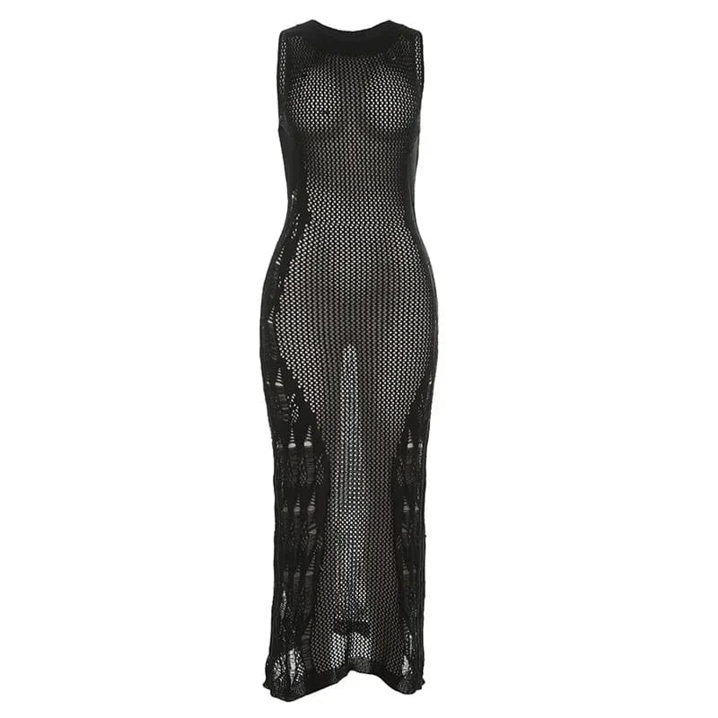 CUTENOVA 23DS062810 Sexy Knitted Solid  2024 Summer Sundress Girls Maxi Tank Dress Dresses Women Clothing