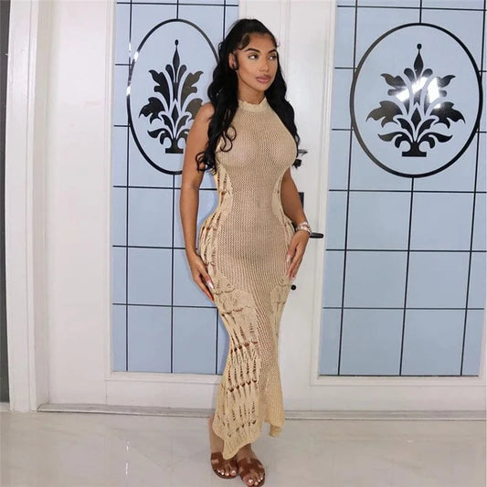 CUTENOVA 23DS062810 Sexy Knitted Solid  2024 Summer Sundress Girls Maxi Tank Dress Dresses Women Clothing