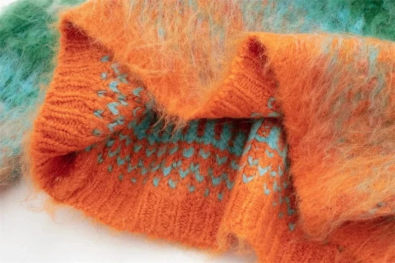 CUTENOVA 23TP122702 Fashion Color Blocking Pullover Women Streetwear Crop Cardigan 2024 Women's Sweaters