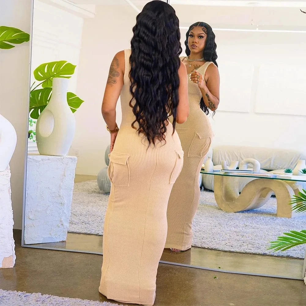 CUTENOVA MY23DS1213 2024 Casual Knit Sleeveless Sexy Slim Fit Hip Long Dresses Women Bodycon Dress