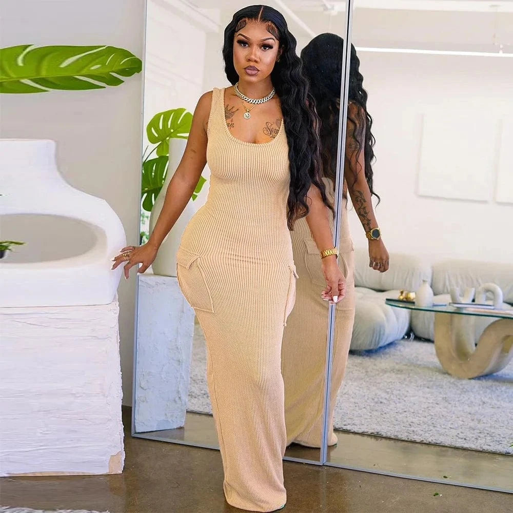 CUTENOVA MY23DS1213 2024 Casual Knit Sleeveless Sexy Slim Fit Hip Long Dresses Women Bodycon Dress