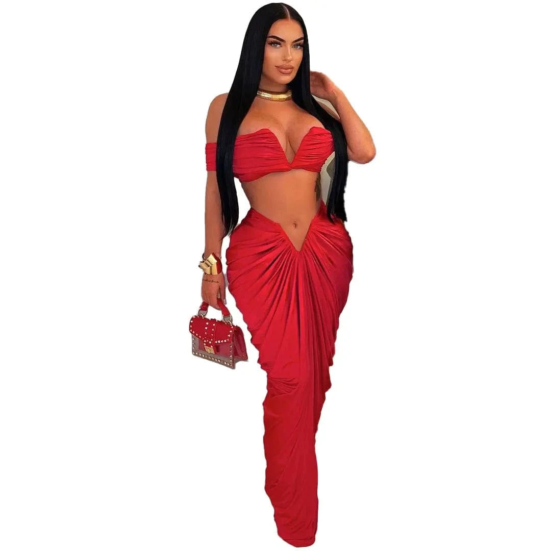 CUTENOVA MY24ST131 2024 PU Sexy Slit Leather Club Streetwear Women Skirt Set 2 Piece Women's Sets