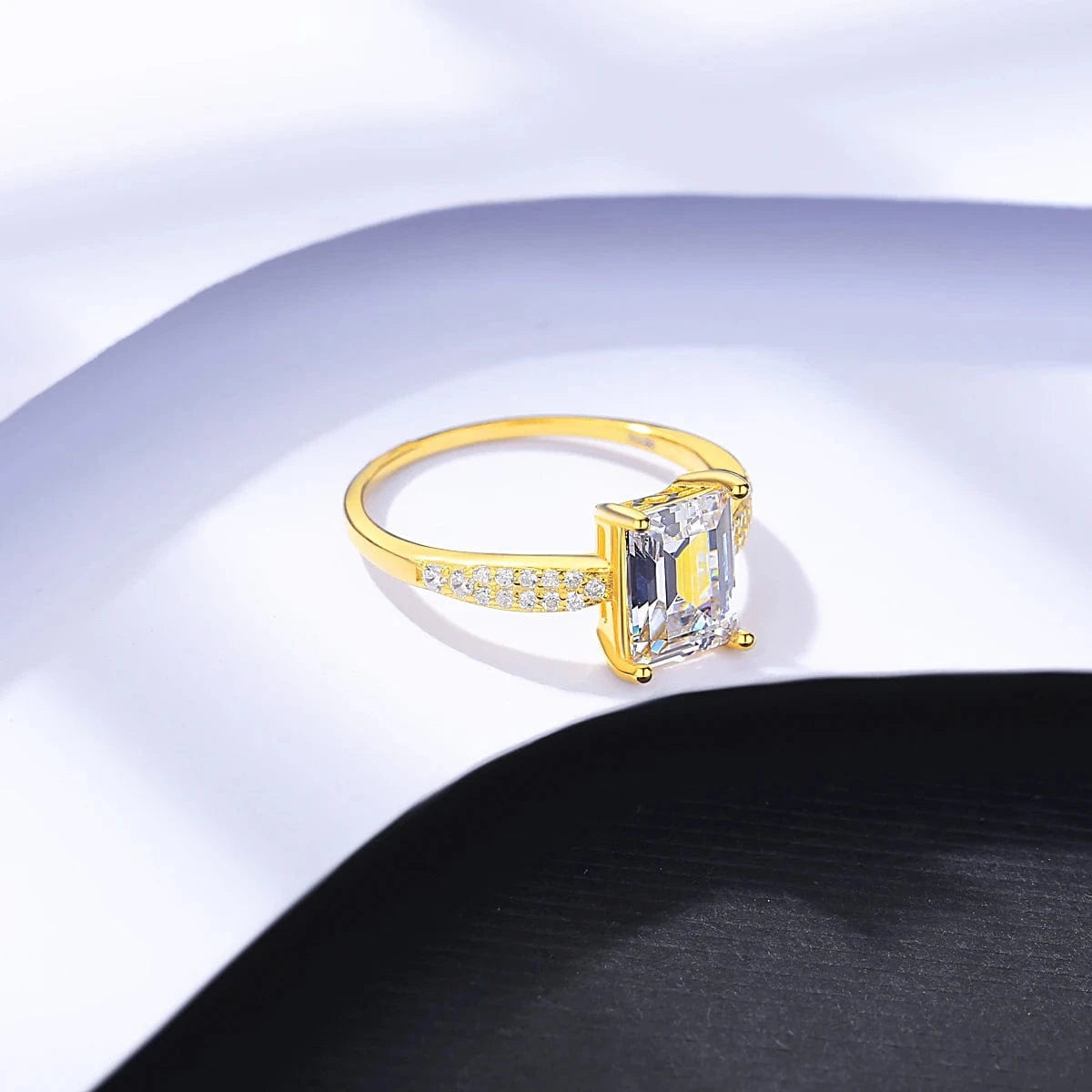 CZCITY Dainty Gold Unique Silver Lady 925 Trendy Cz Zircon Finger Golden Big Korean Emerald Cut Square Stone Ring