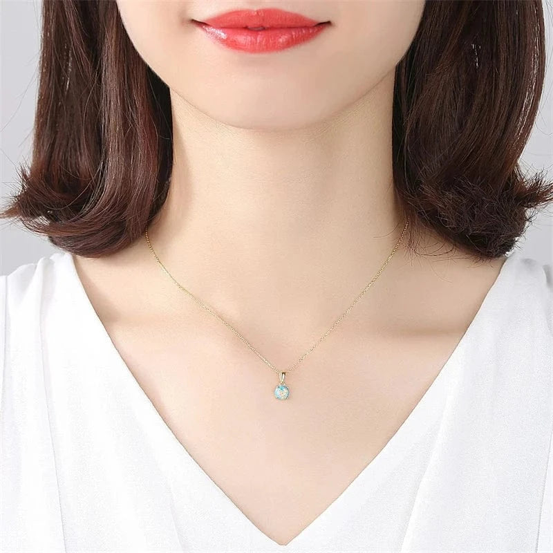 CZCITY Pure Sterling Silver 925 Necklaces for Women Colorful Round Opal Pendant Necklace Exquisite Jewelry