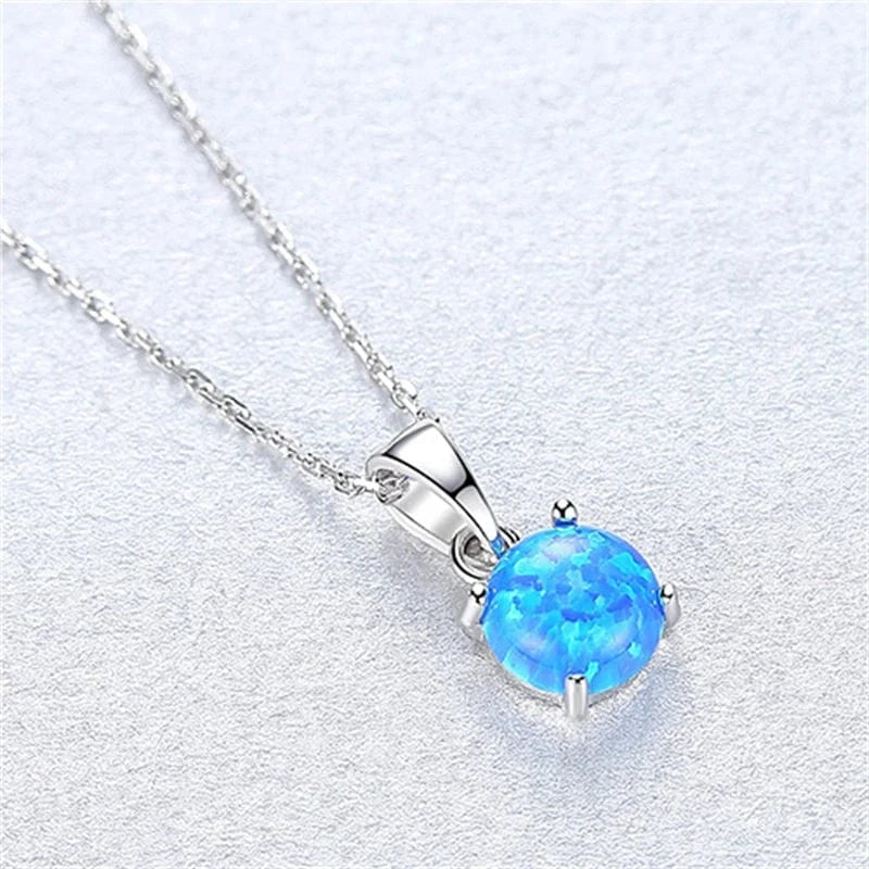 CZCITY Pure Sterling Silver 925 Necklaces for Women Colorful Round Opal Pendant Necklace Exquisite Jewelry