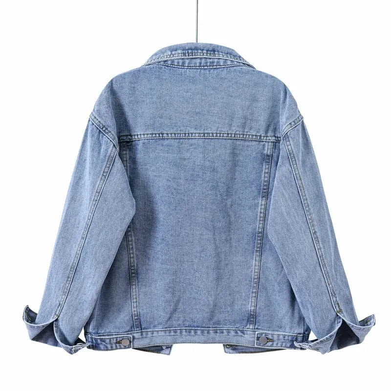 D0702DJ09 New In 2023 Plus Size Light Blue Drop Shoulder Washed Jeans Denim Jacket For Women Sehe Fashion
